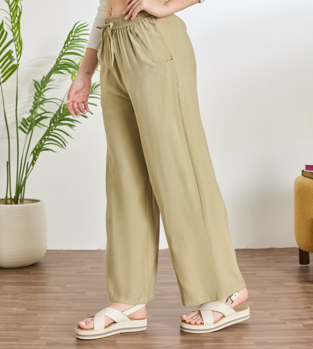 Olive Cotton Linen Straight Pants