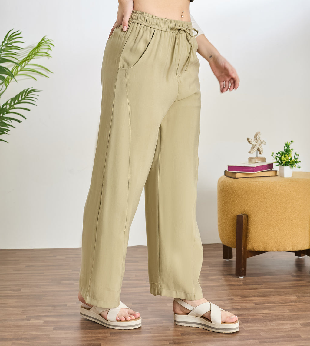 Olive Cotton Linen Straight Pants