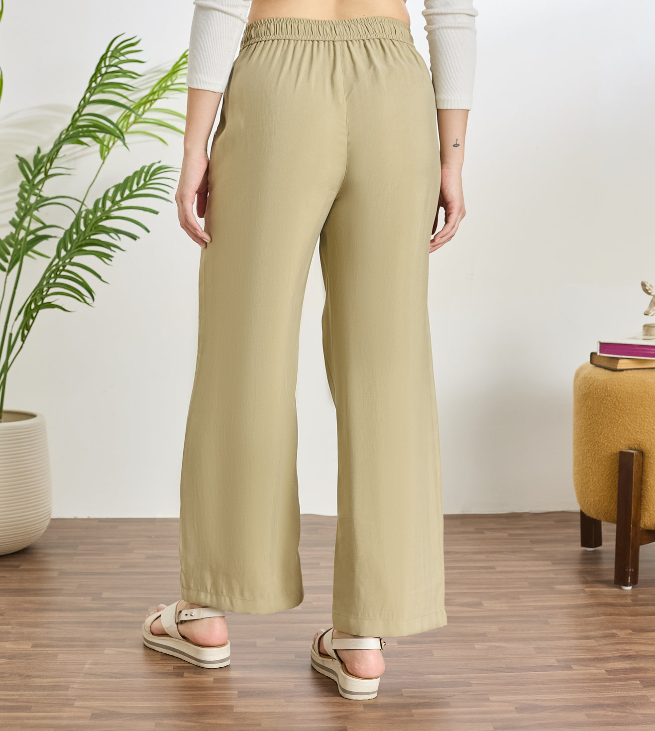 Olive Cotton Linen Straight Pants