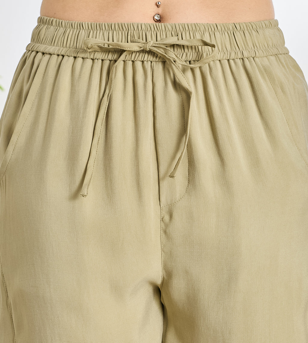 Olive Cotton Linen Straight Pants