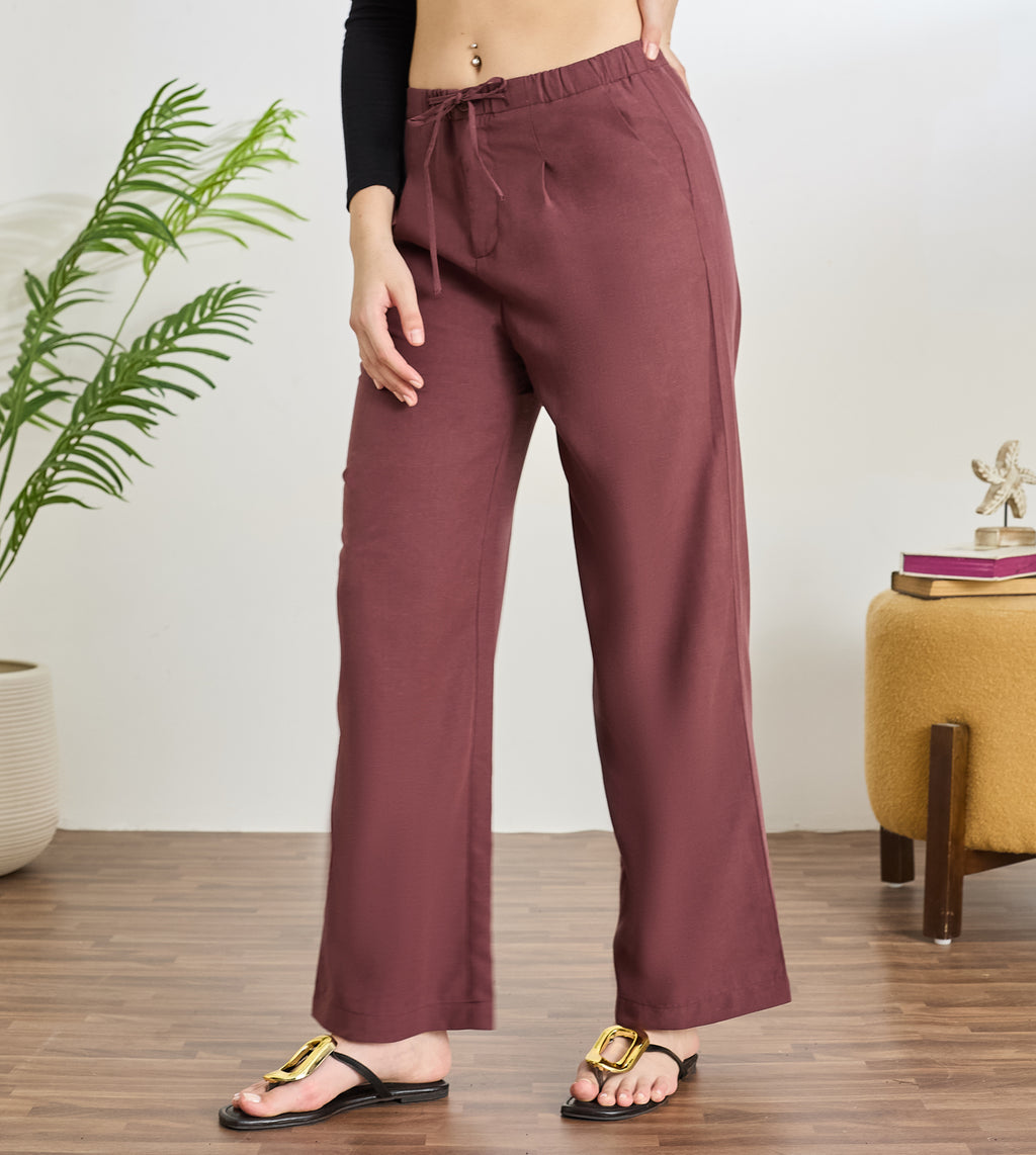 Wine Cotton Linen Wide Leg Pants