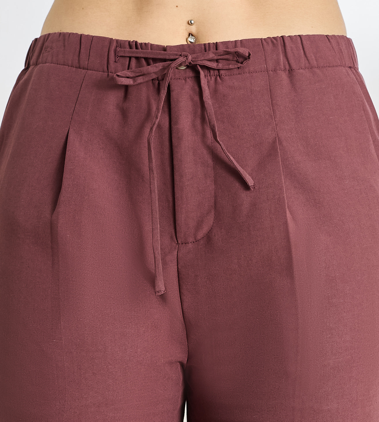 Wine Cotton Linen Wide Leg Pants