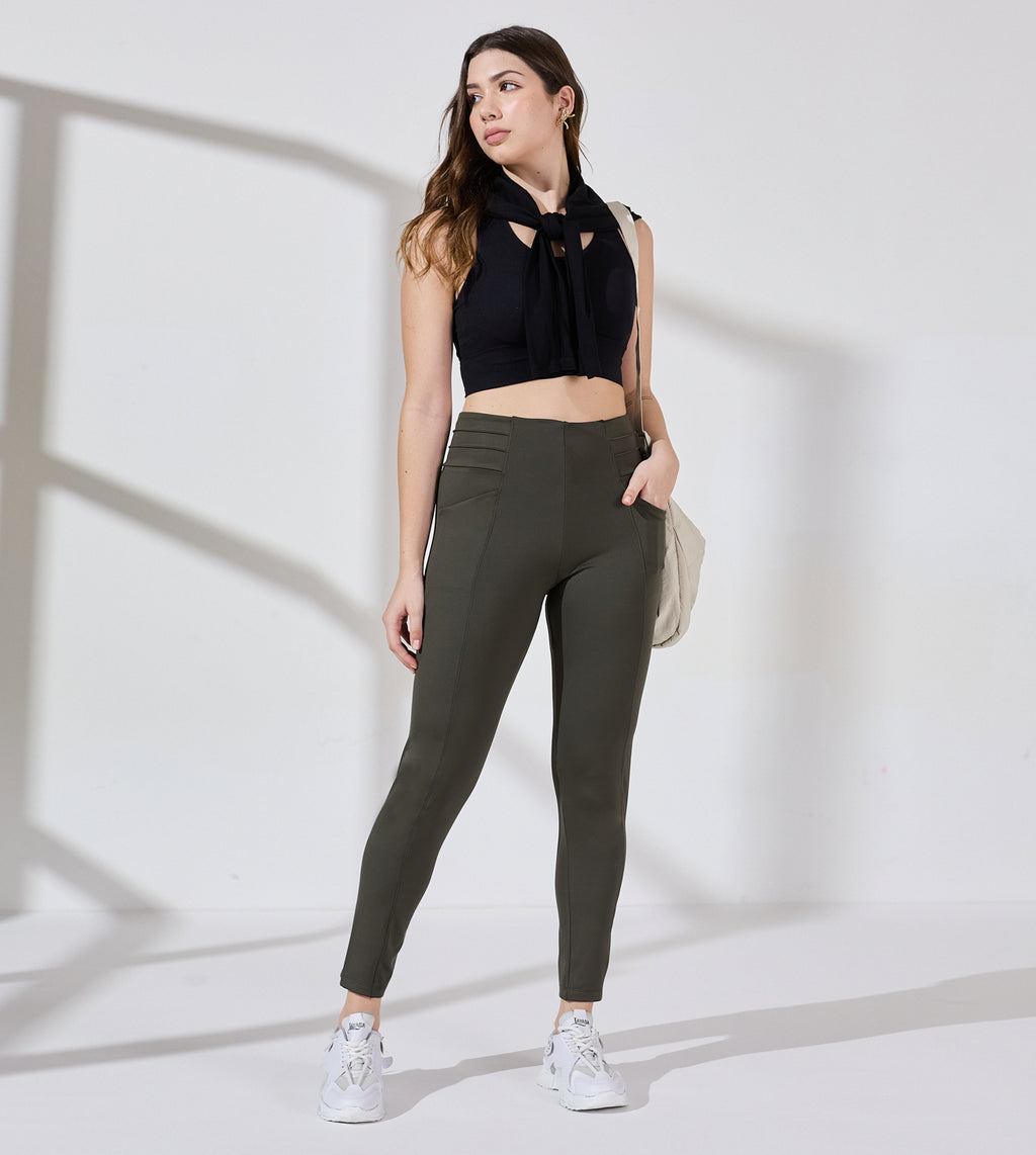 Olive Nylon Spandex High Waist Leggings