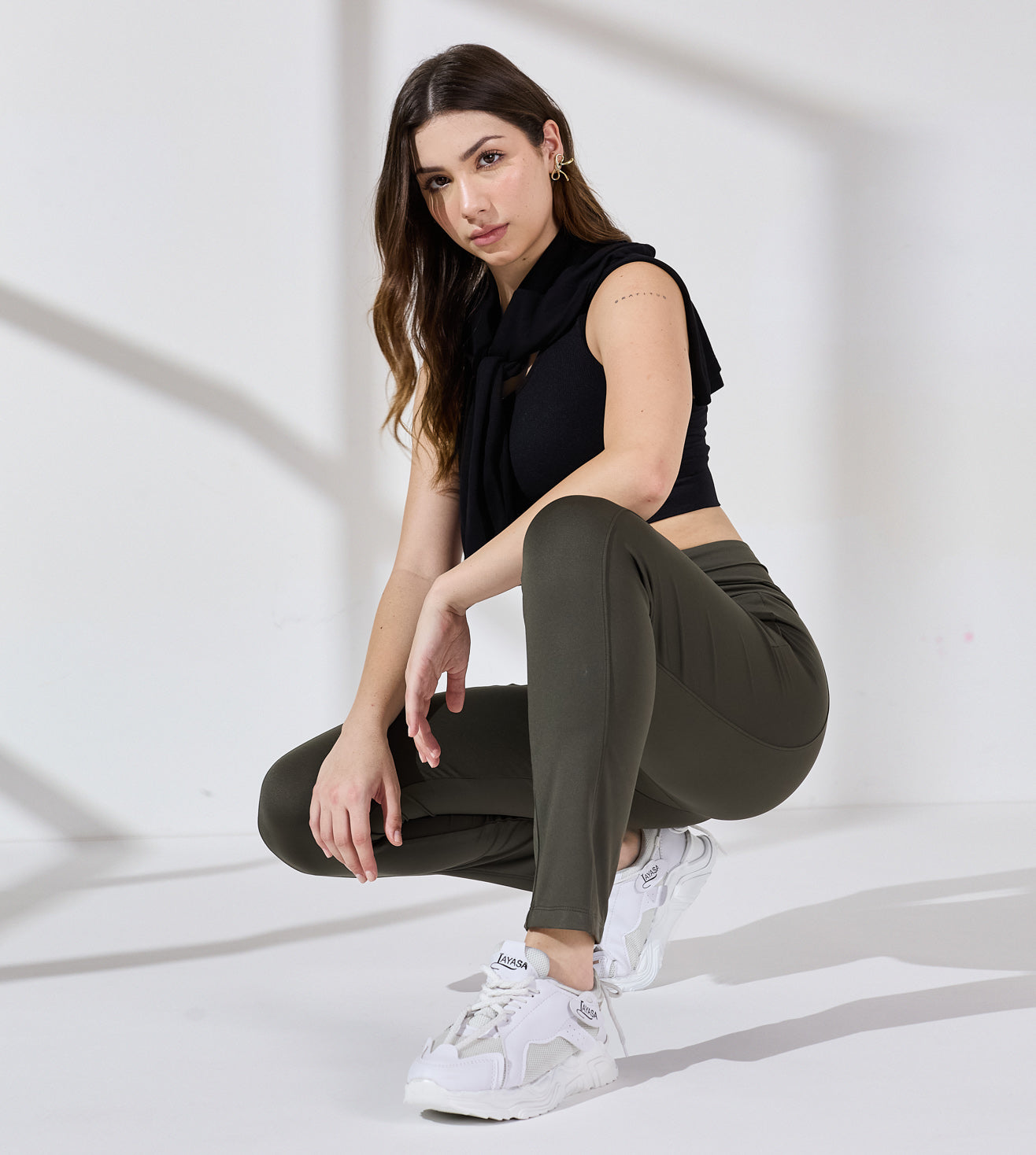 Olive Nylon Spandex High Waist Leggings