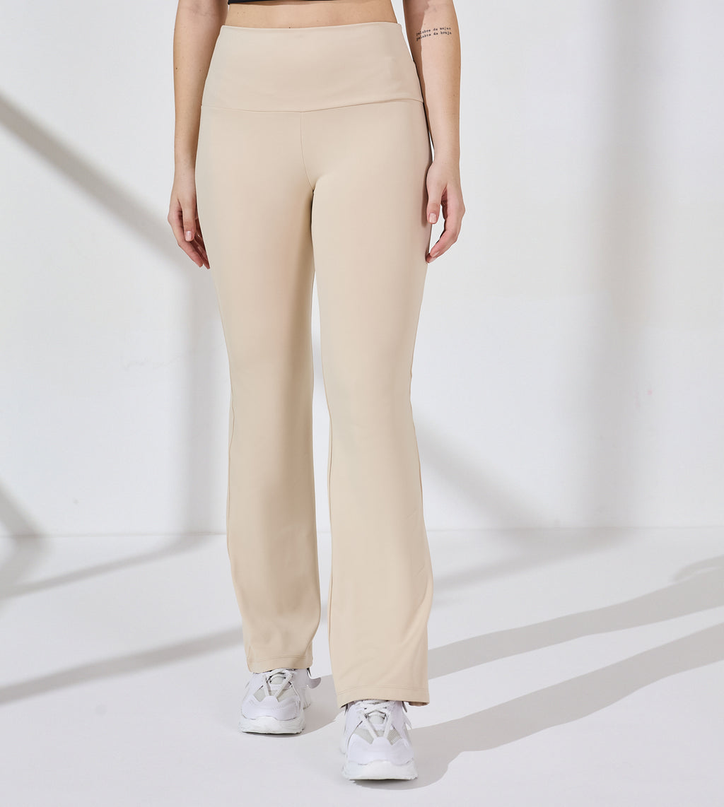 Beige Nylon Spandex Flared Pants