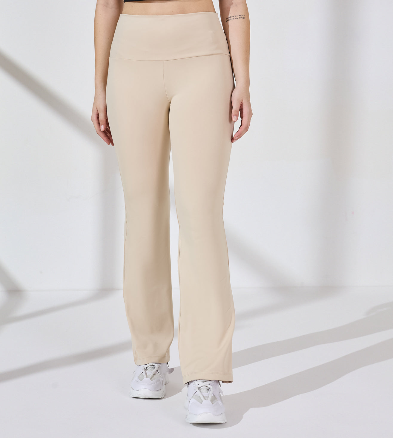 Beige Nylon Spandex Flared Pants