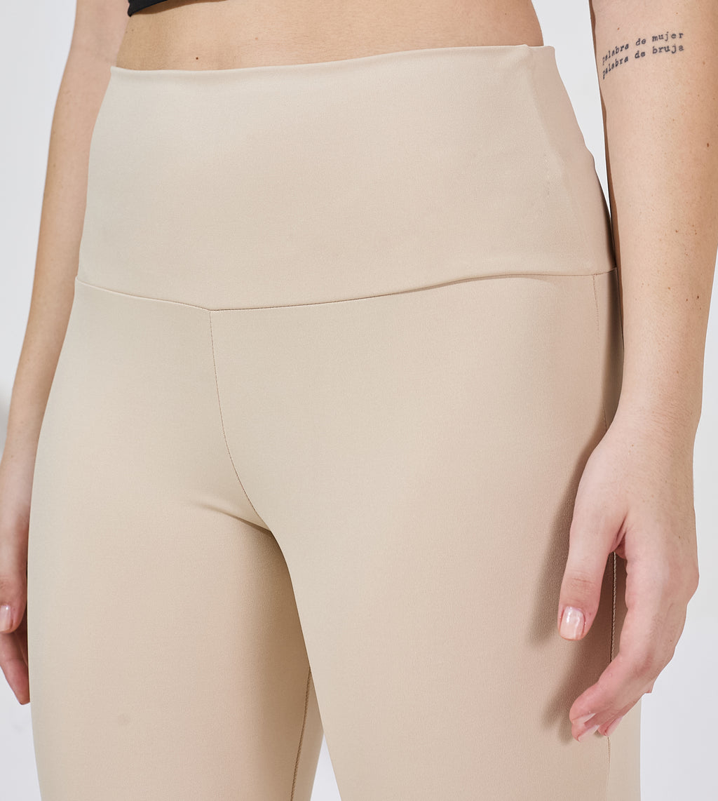 Beige Nylon Spandex Flared Pants