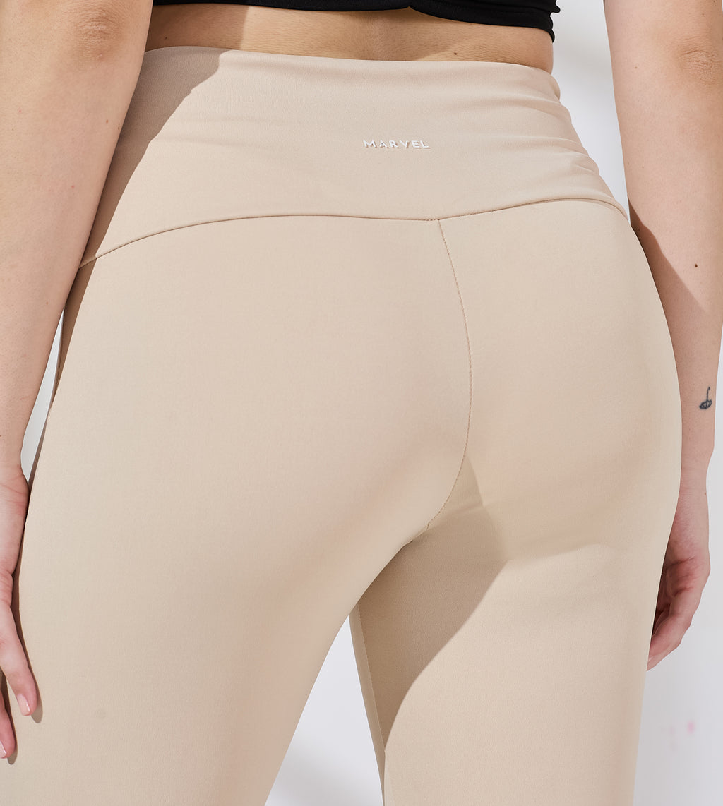 Beige Nylon Spandex Flared Pants