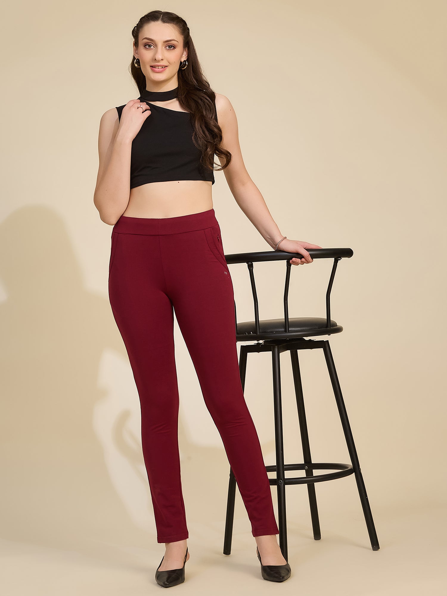 Maroon Women's High-Rise Tarry Pants