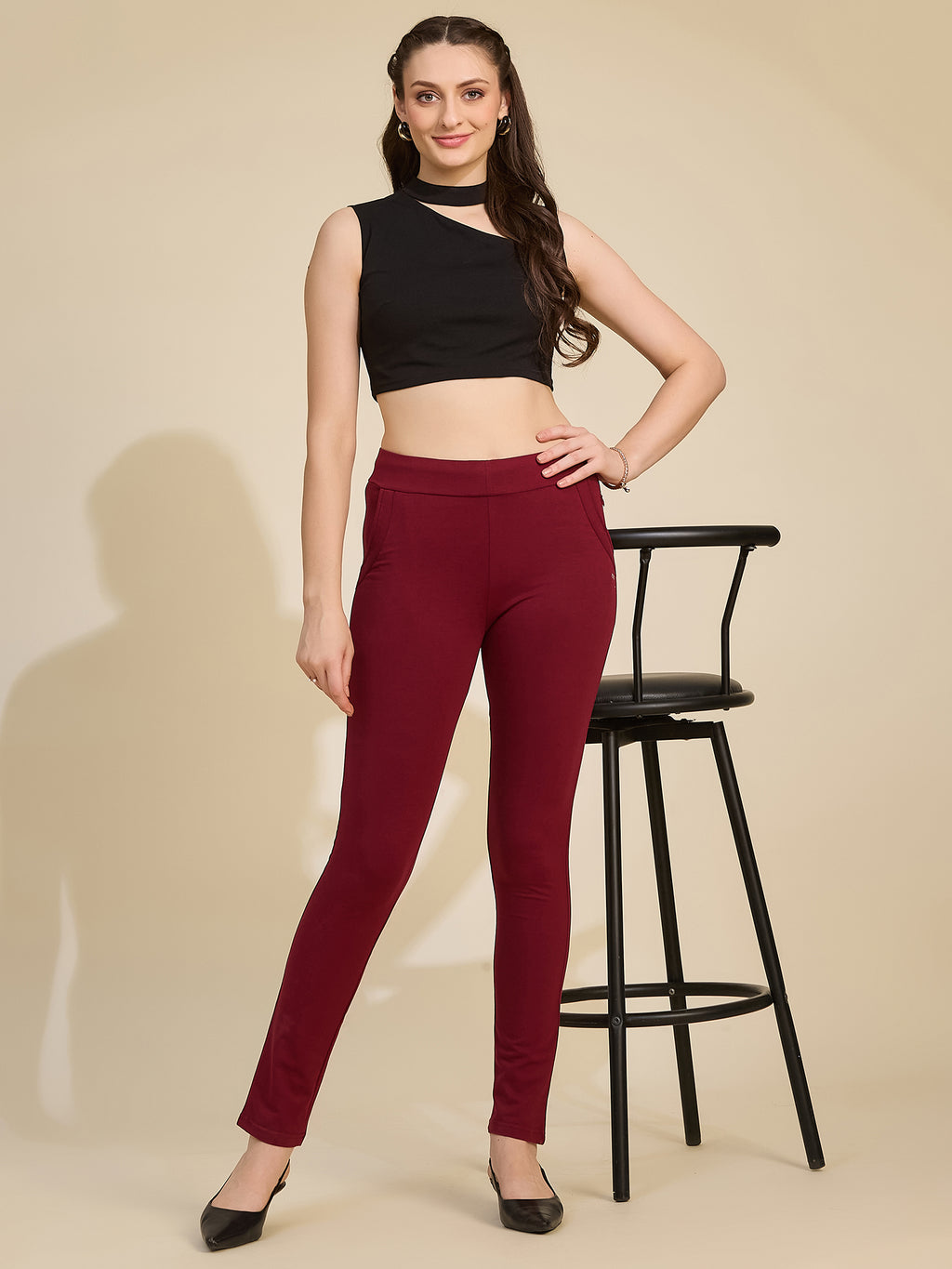 Maroon Women's High-Rise Tarry Pants