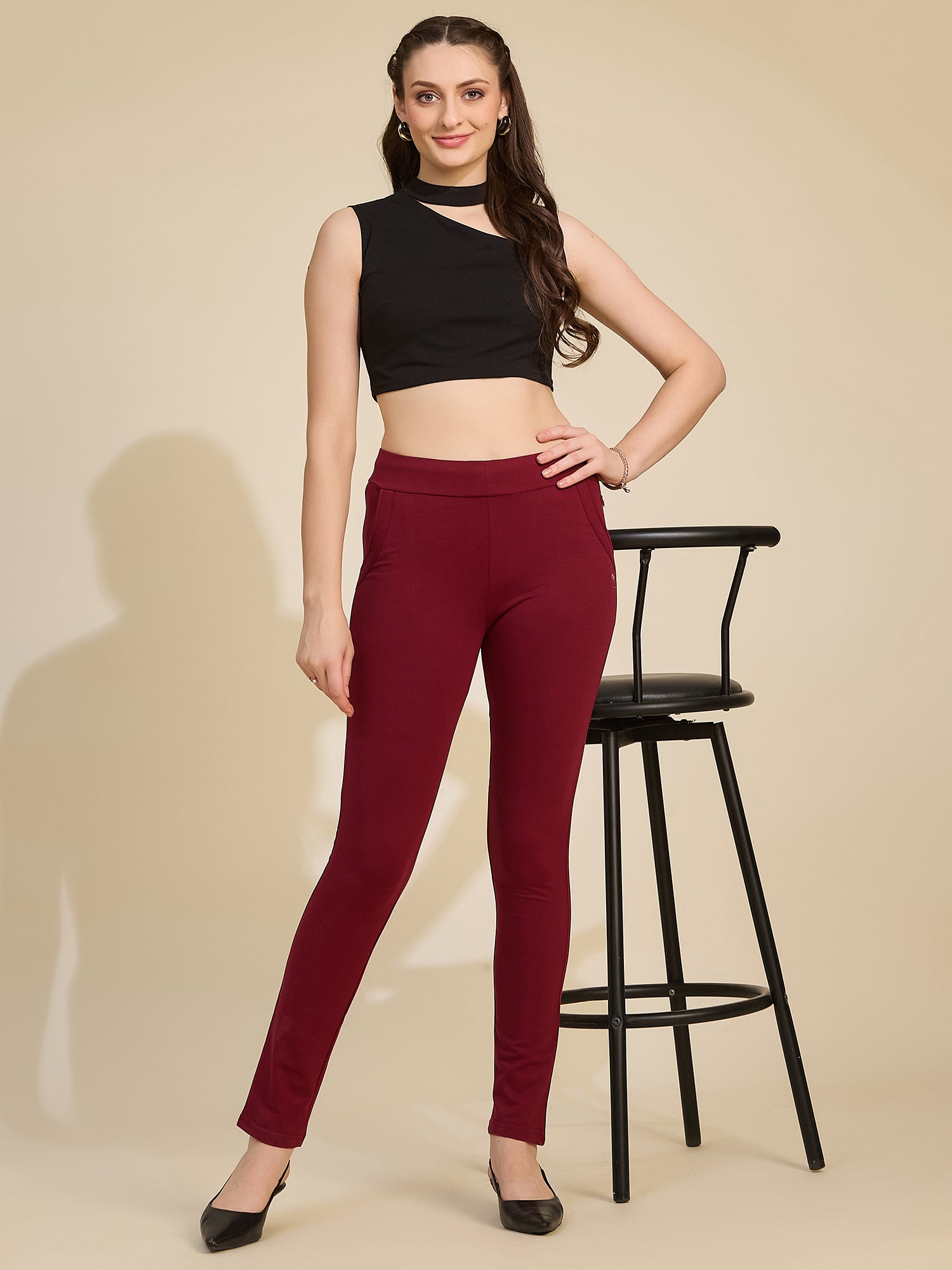 Maroon Women's High-Rise Tarry Pants