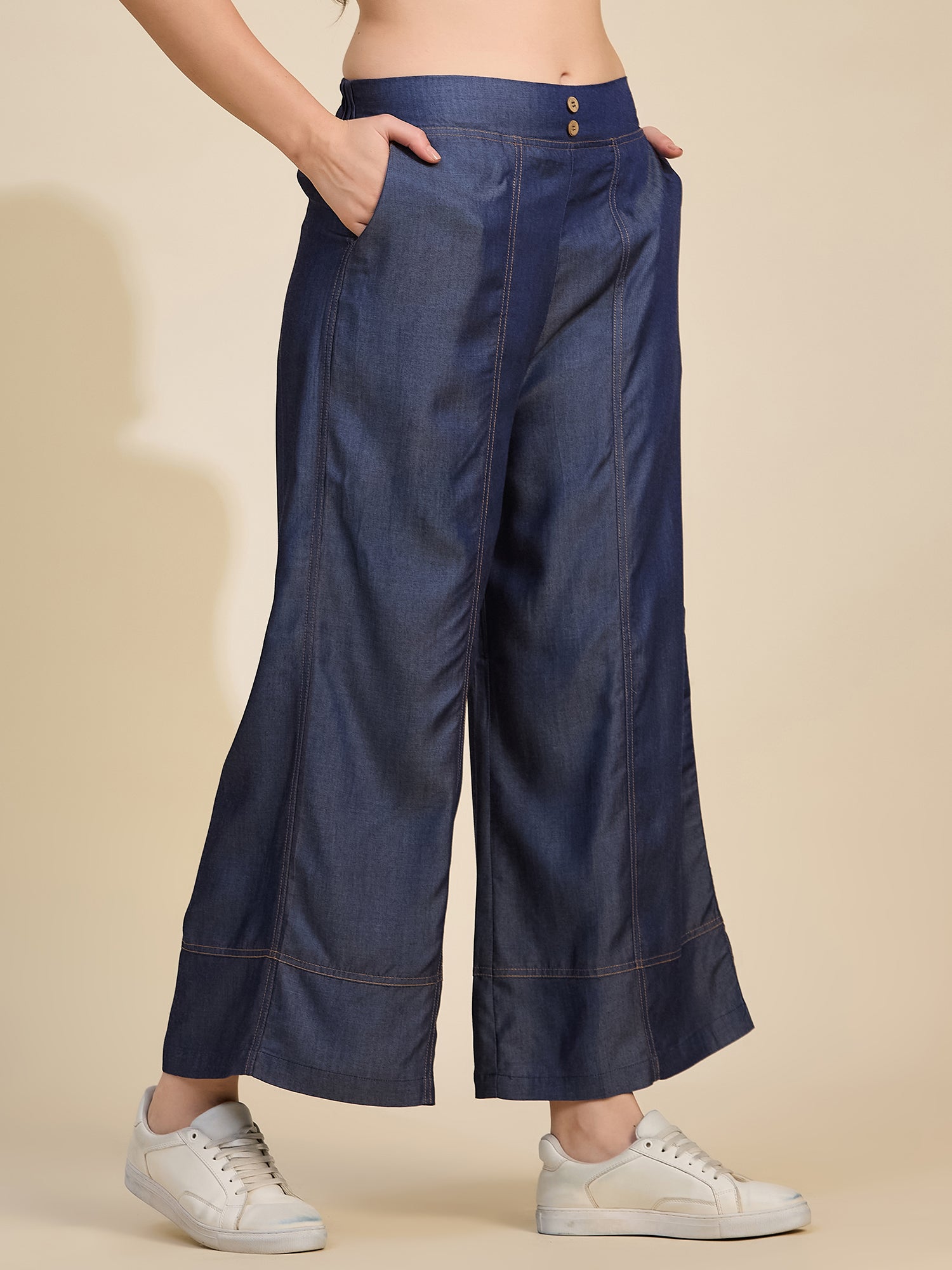 Indigo Women's Mid-Rise Wide Leg Tencel Palazzo Pants