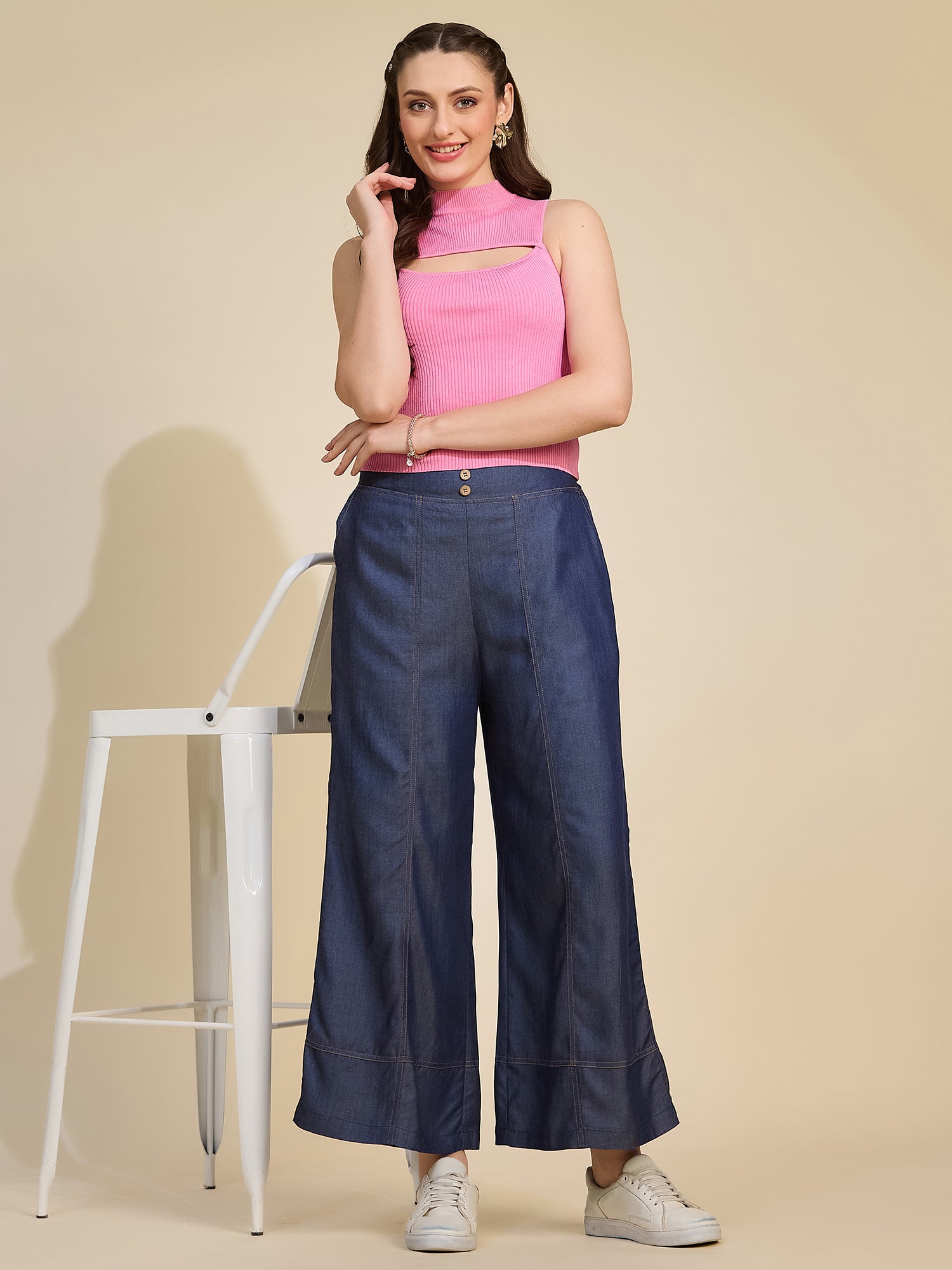 Indigo Women's Mid-Rise Wide Leg Tencel Palazzo Pants
