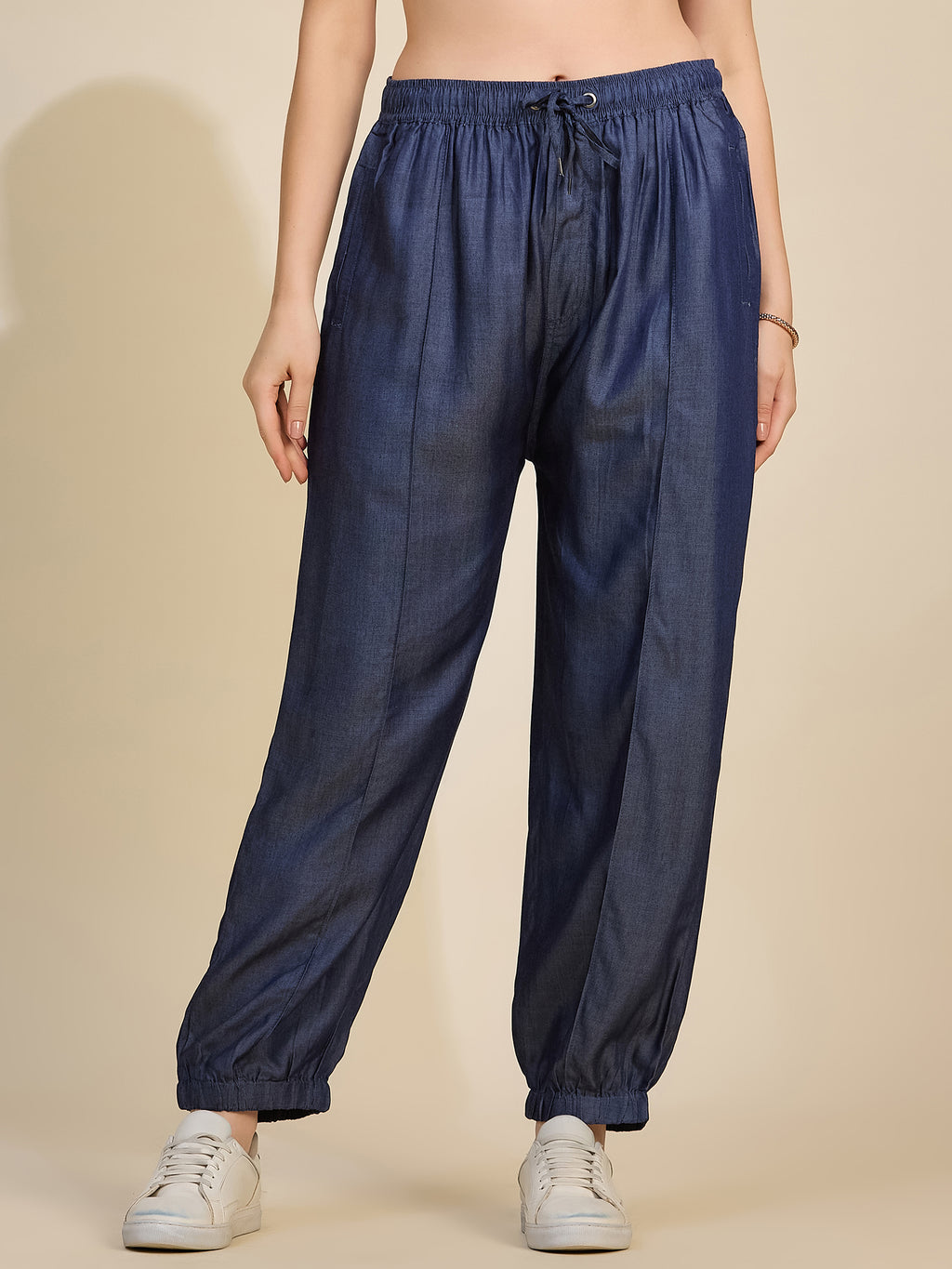 Indigo Women's Mid-Rise Drawstring Tencel Denim Jogger Pants