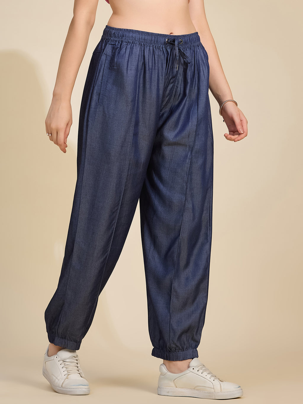 Indigo Women's Mid-Rise Drawstring Tencel Denim Jogger Pants