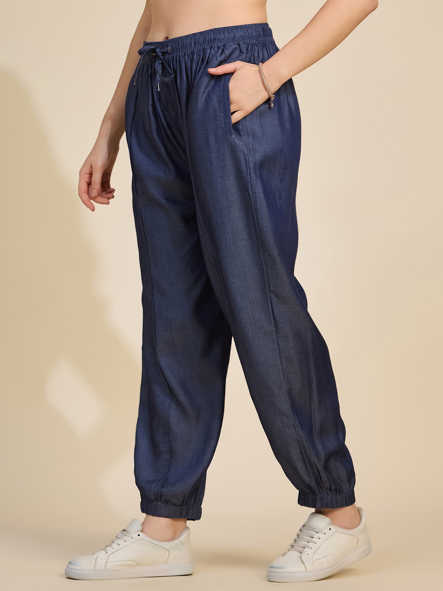 Indigo Women's Mid-Rise Drawstring Tencel Denim Jogger Pants