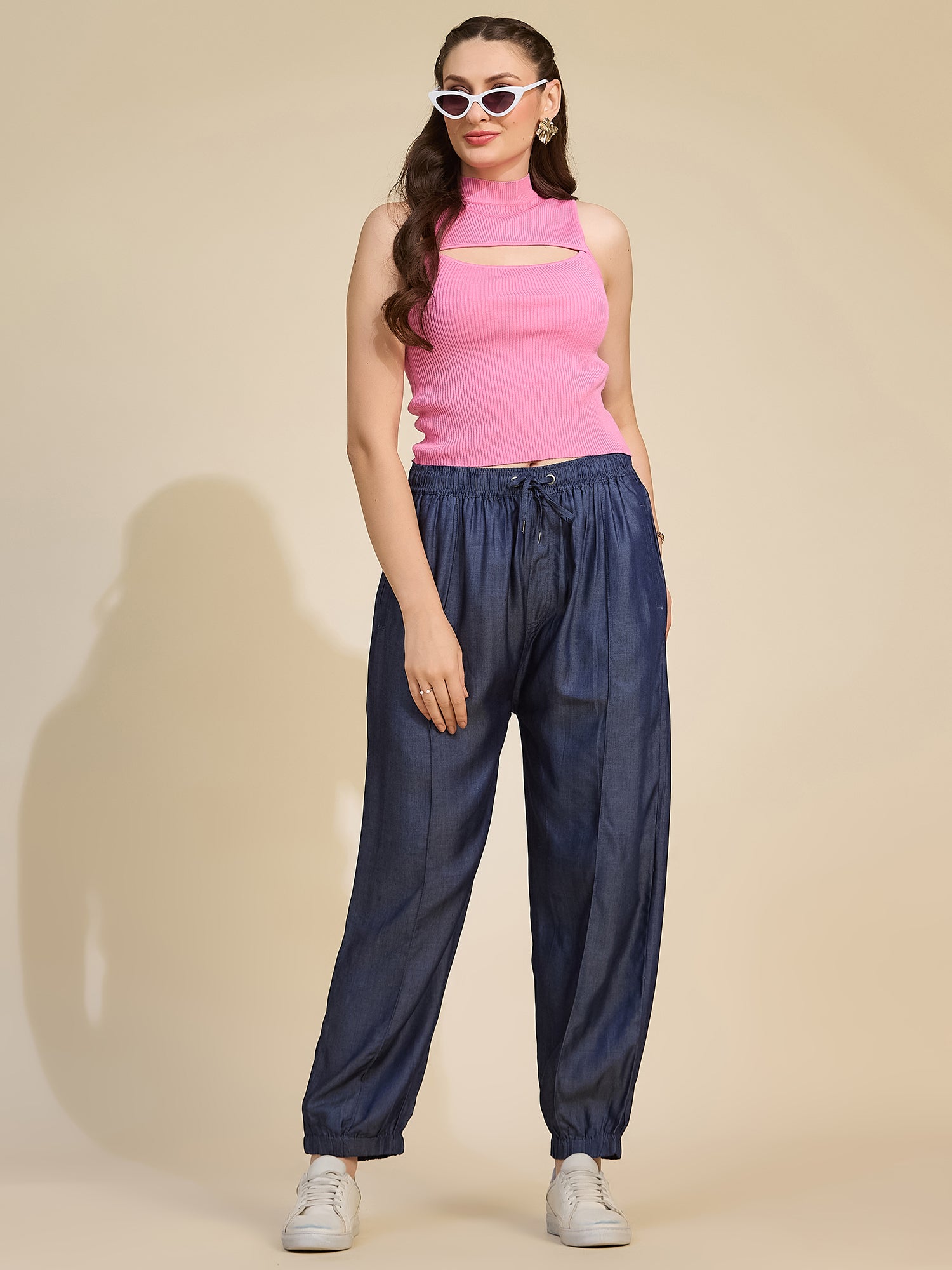 Indigo Women's Mid-Rise Drawstring Tencel Denim Jogger Pants