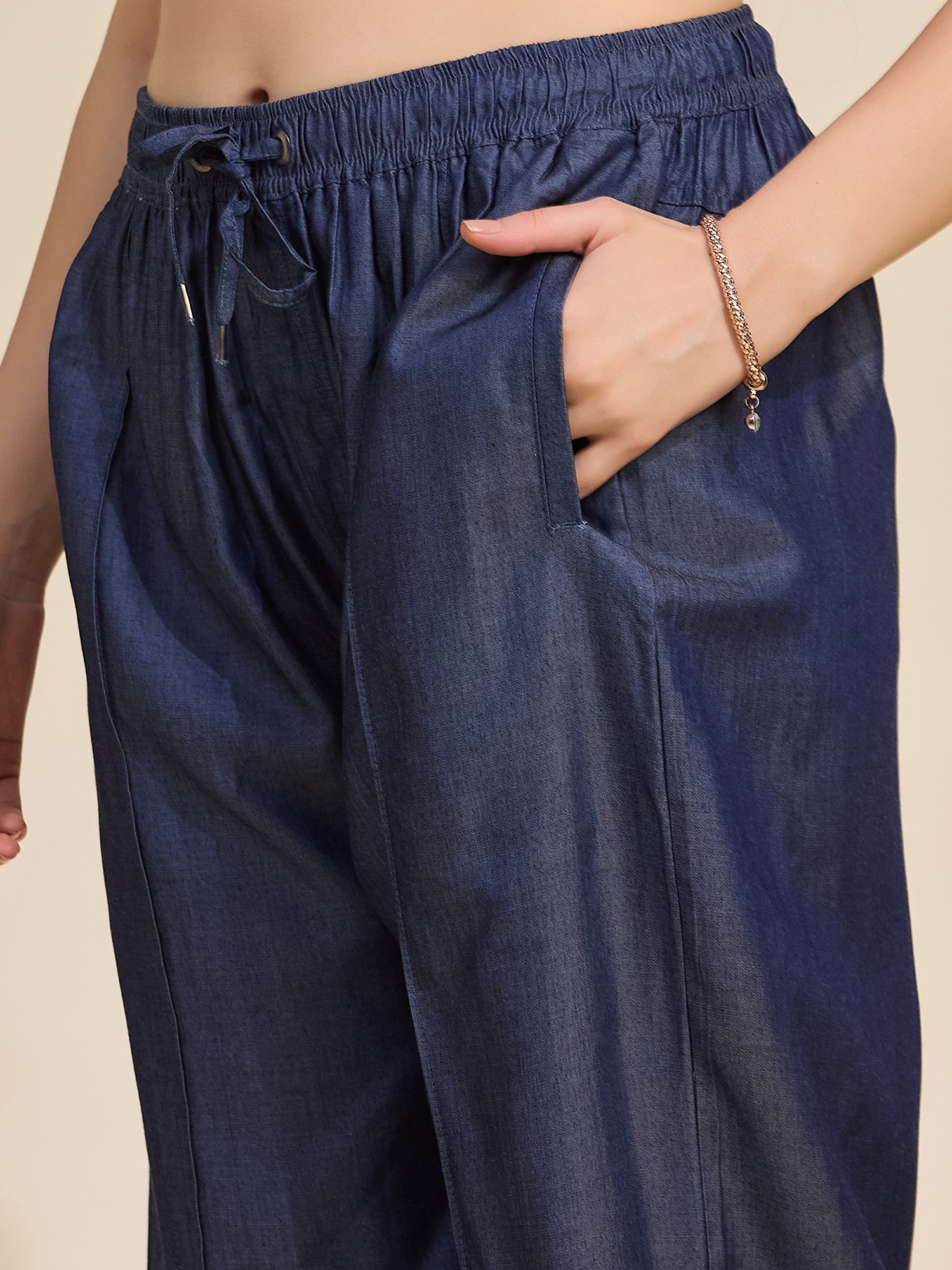 Indigo Women's Mid-Rise Drawstring Tencel Denim Jogger Pants